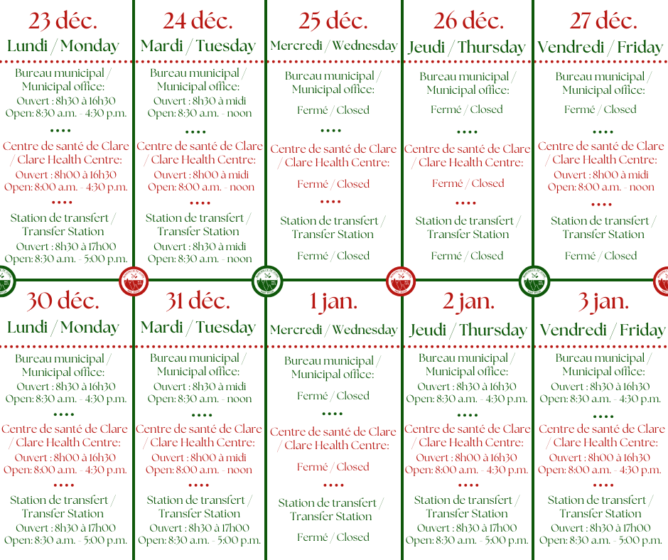 A calendar format image of the business hours noted above.